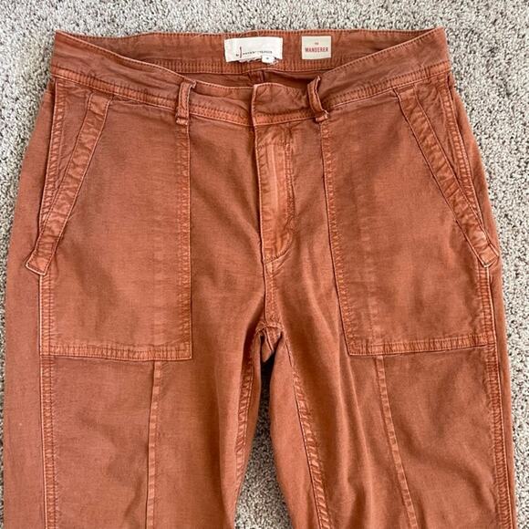 Anthropologie The Wanderer Chino Pants Burn Orange Size 28 Cotton Linen - Picture 3 of 15